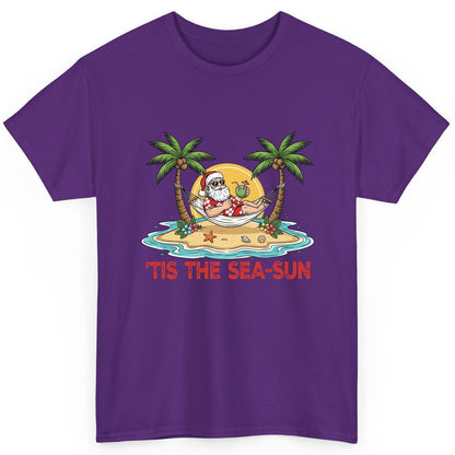 'Tis the Sea-Sun santa claus on a tropical vacation T-Shirt Purple product mockup