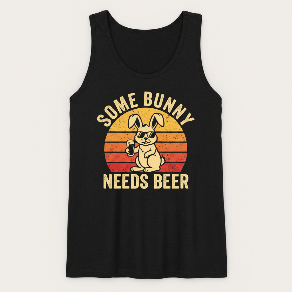 Some Bunny Needs Beer Funny Retro Design Tank Top - Black
