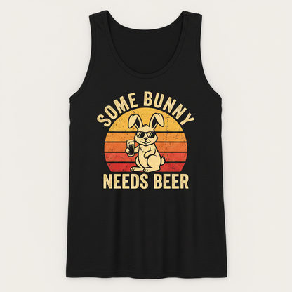 Some Bunny Needs Beer Funny Retro Design Tank Top - Black