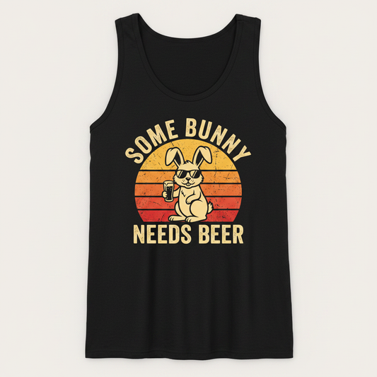 Some Bunny Needs Beer Funny Retro Design Tank Top - Black