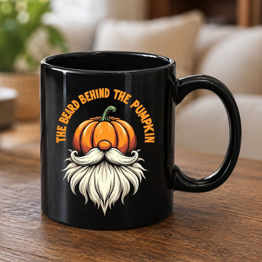The Beard Behind the Pumpkin Halloween gnome Black Mug Black product mockup
