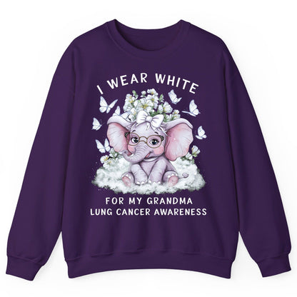 I Wear White for My Grandma Lung Cancer Awareness lung cancer awareness Sweatshirt Purple product mockup