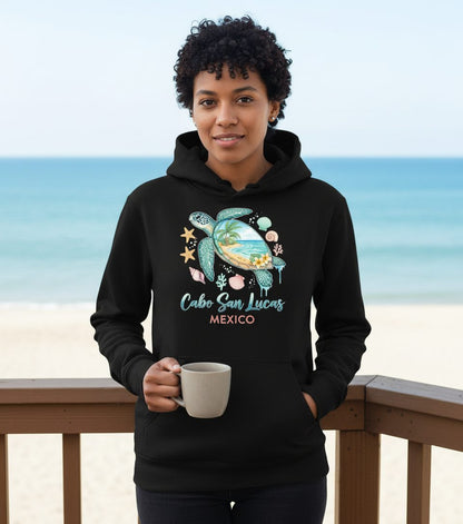 Cabo San Lucas Mexico sea turtle Hoodie Black lifestyle mockup