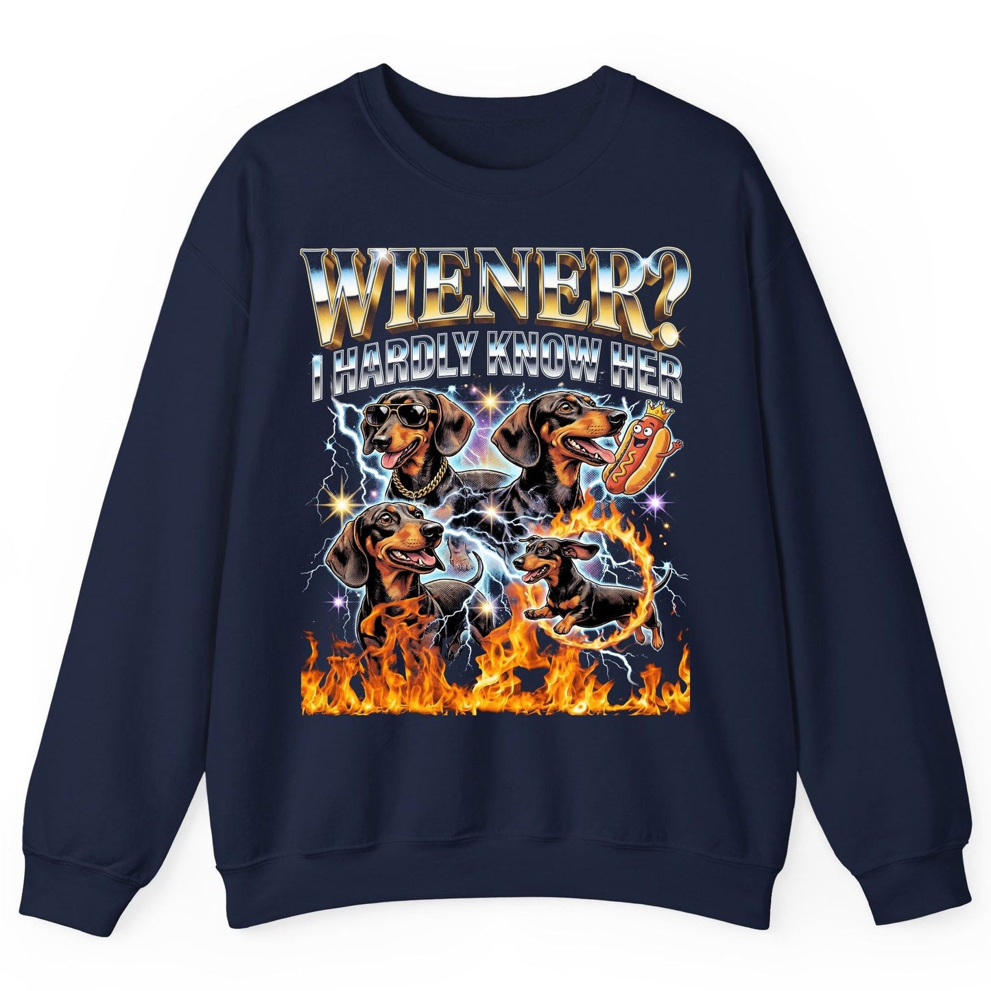 Wiener I Hardly Know Her dachshund Sweatshirt Navy product mockup