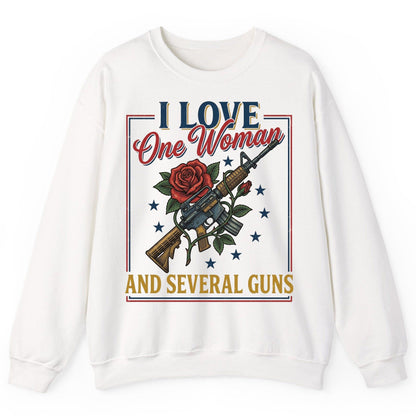 I LOVE One Woman AND Several GUNS Funny Pro-Gun Sweatshirt - product mockup - White