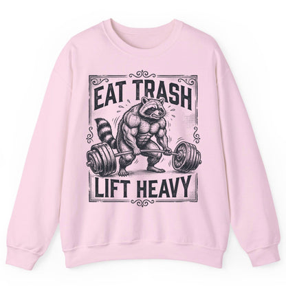 Eat Trash Lift Heavy raccoon Sweatshirt Light Pink product mockup