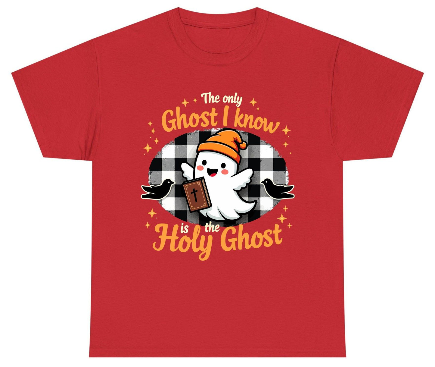 The Only Ghost I Know Is the Holy Ghost christian Halloween Youth T-Shirt Red product mockup