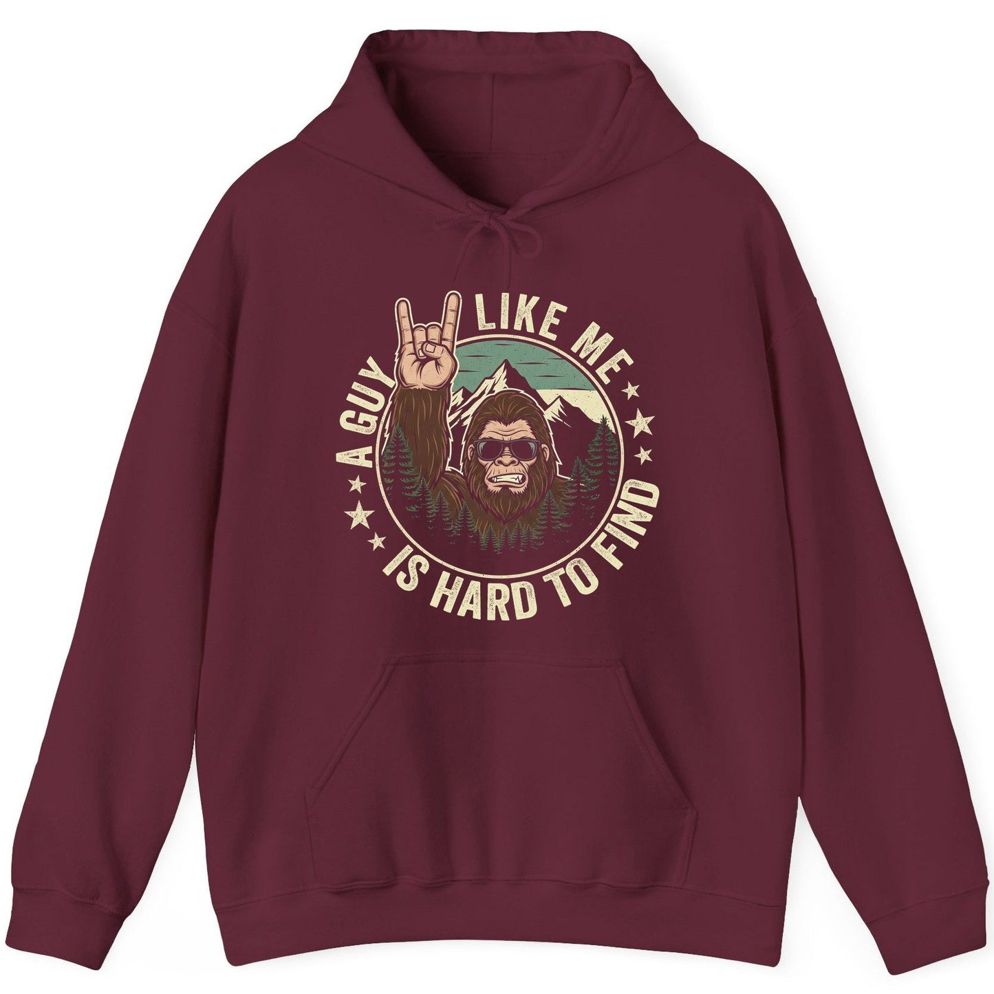 A Guy Like Me Is Hard to Find bigfoot Hoodie Maroon product mockup