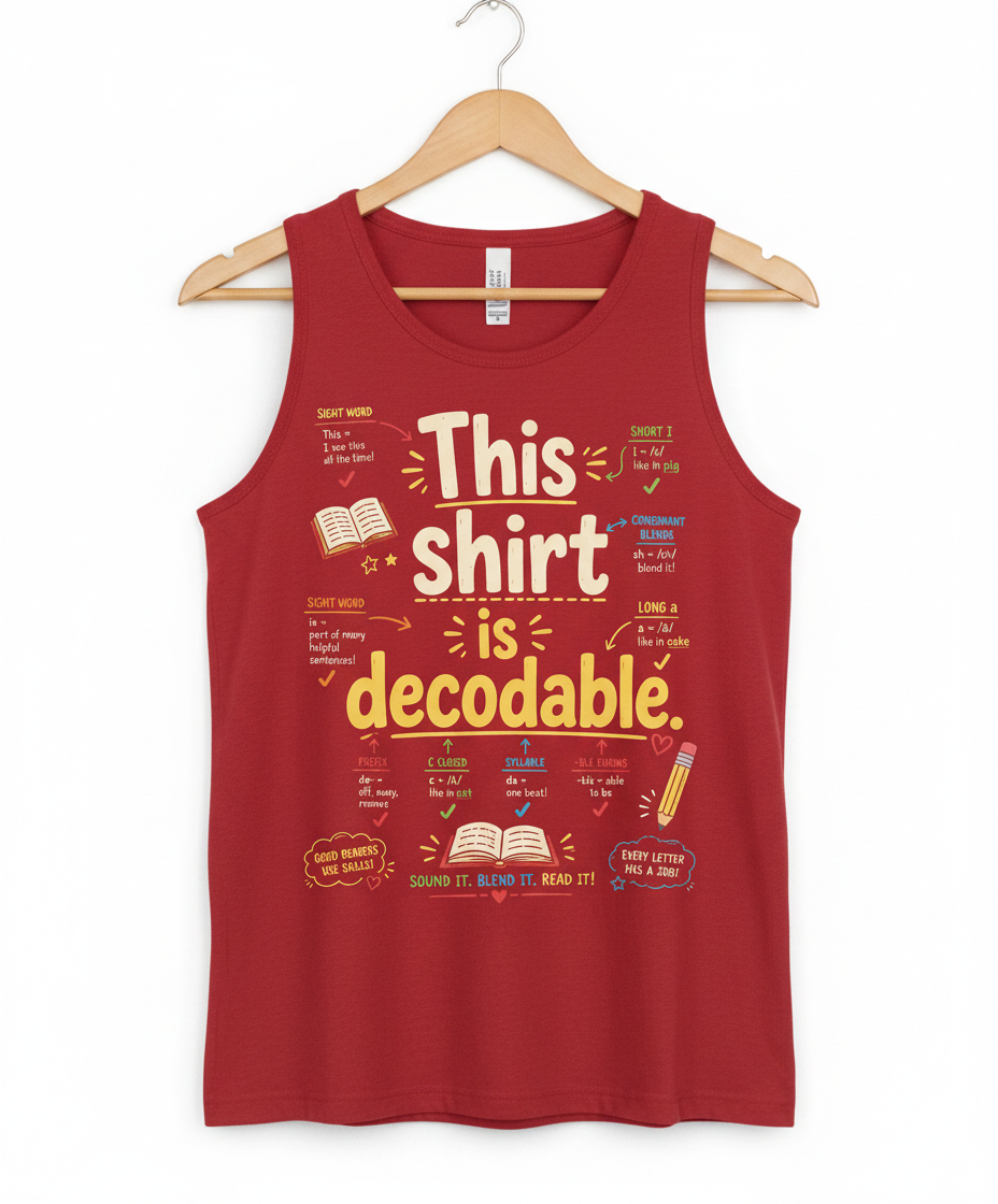 This Shirt Is Decodable Phonics Teacher Tank Top - Red