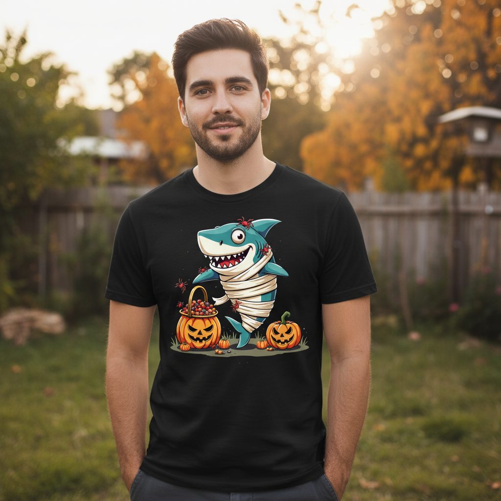Mummy Shark Halloween shark T-Shirt Black lifestyle mockup