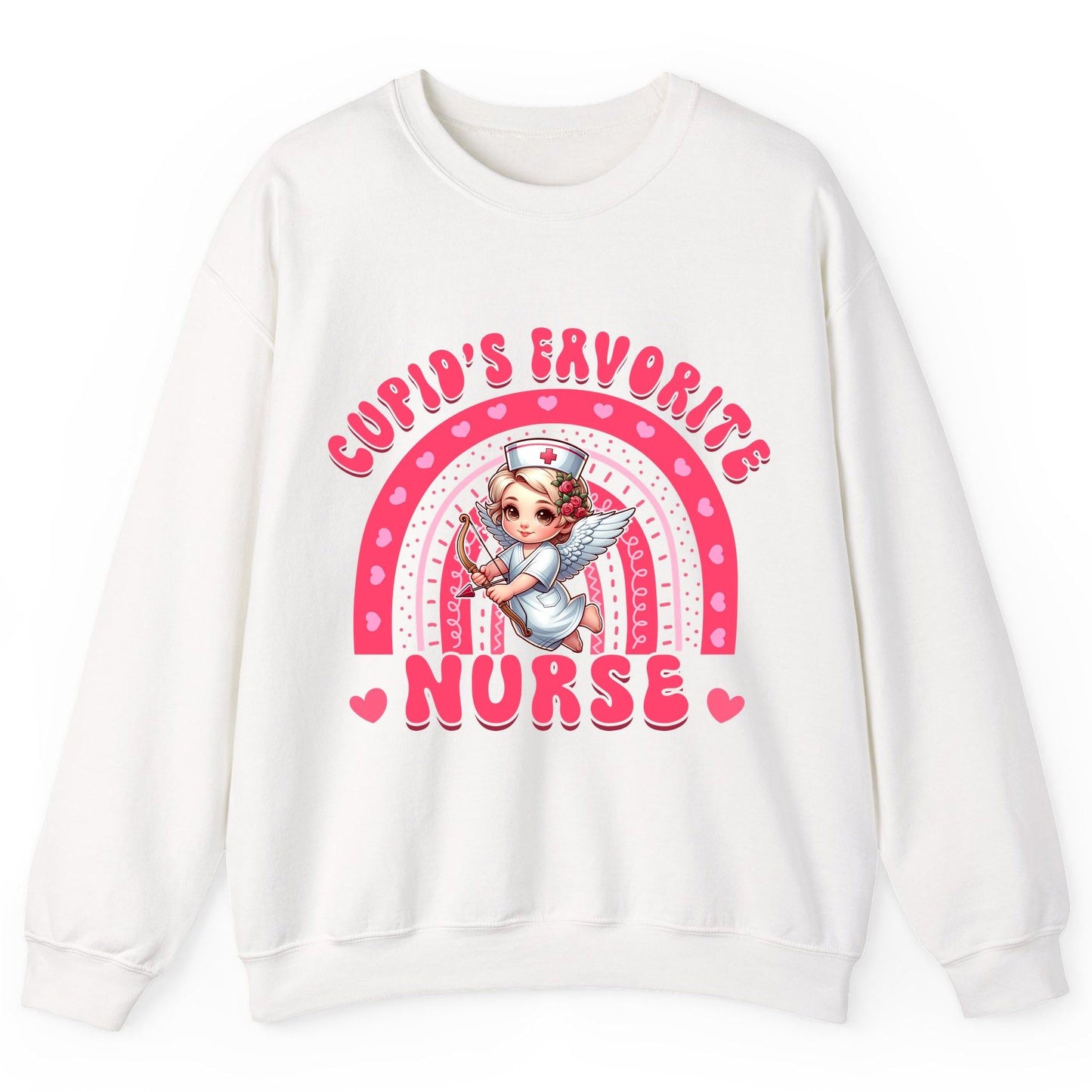 Cupid's Favorite Nurse nurse Sweatshirt White product mockup