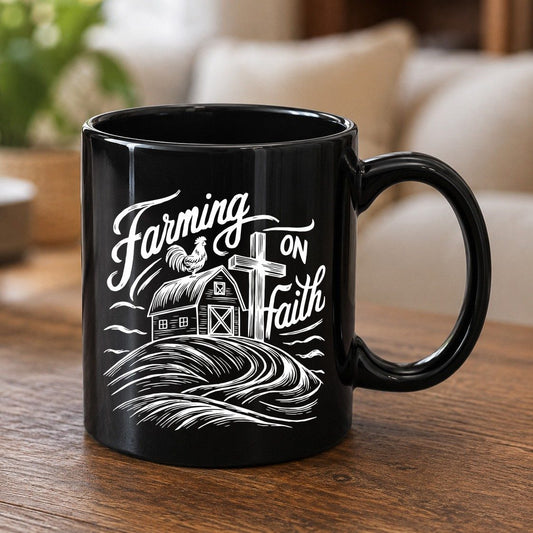 Farming on Faith christian farming Black Mug Black product mockup