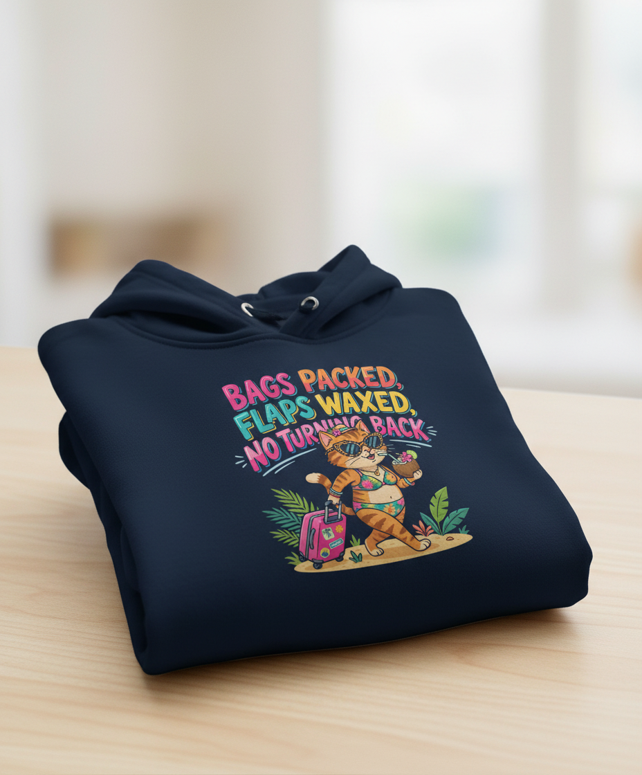 Funny Vacation Cat Bags Packed Flaps Waxed Hoodie - Navy