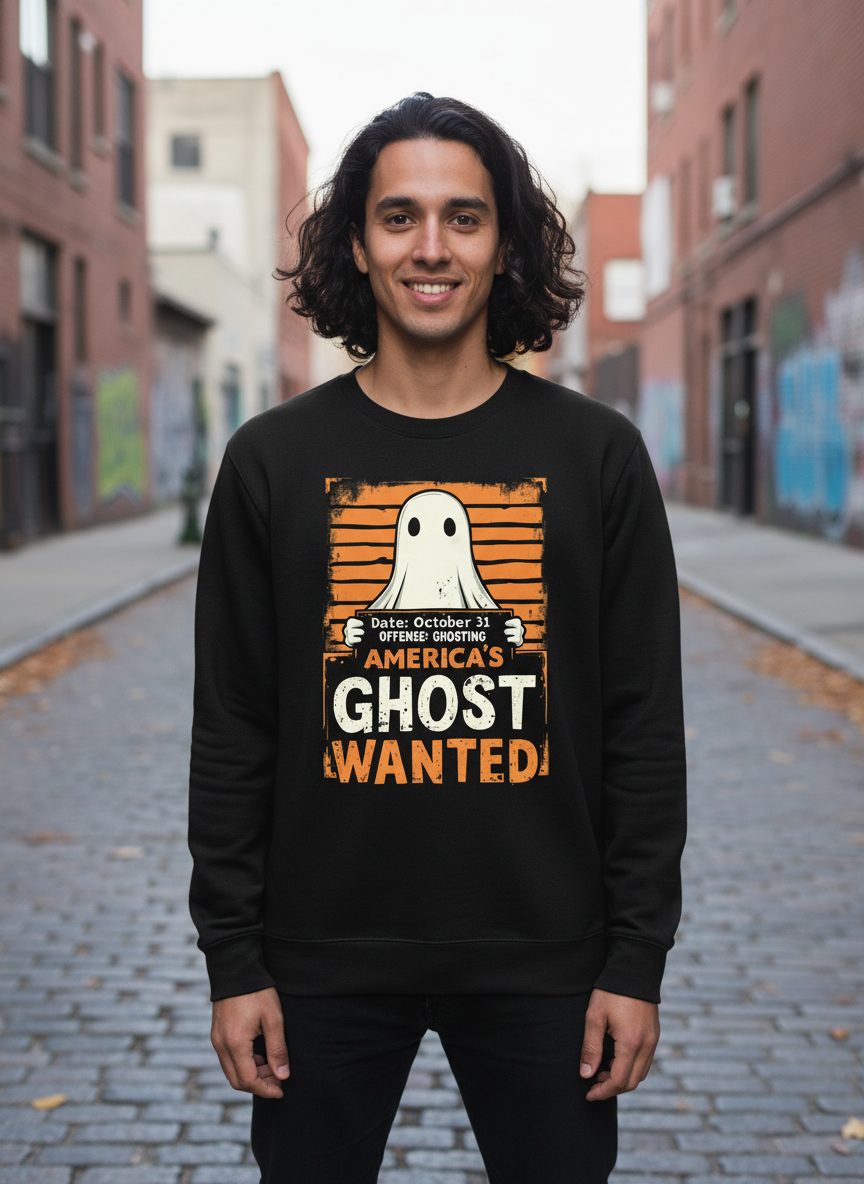 Date October 31 Offense Ghosting America's Ghost Wanted ghost Sweatshirt Black lifestyle mockup
