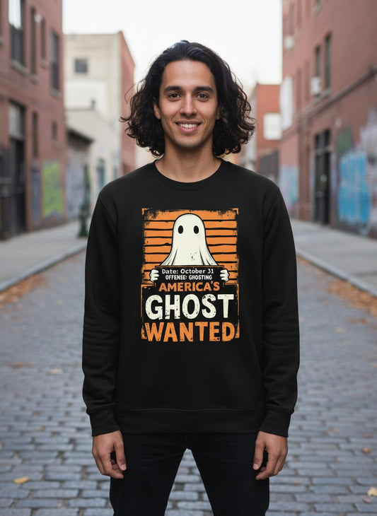 Date October 31 Offense Ghosting America's Ghost Wanted ghost Sweatshirt Black lifestyle mockup