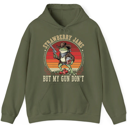 Strawberry Jams but My Gun Don't cowboy frog Hoodie Military Green product mockup