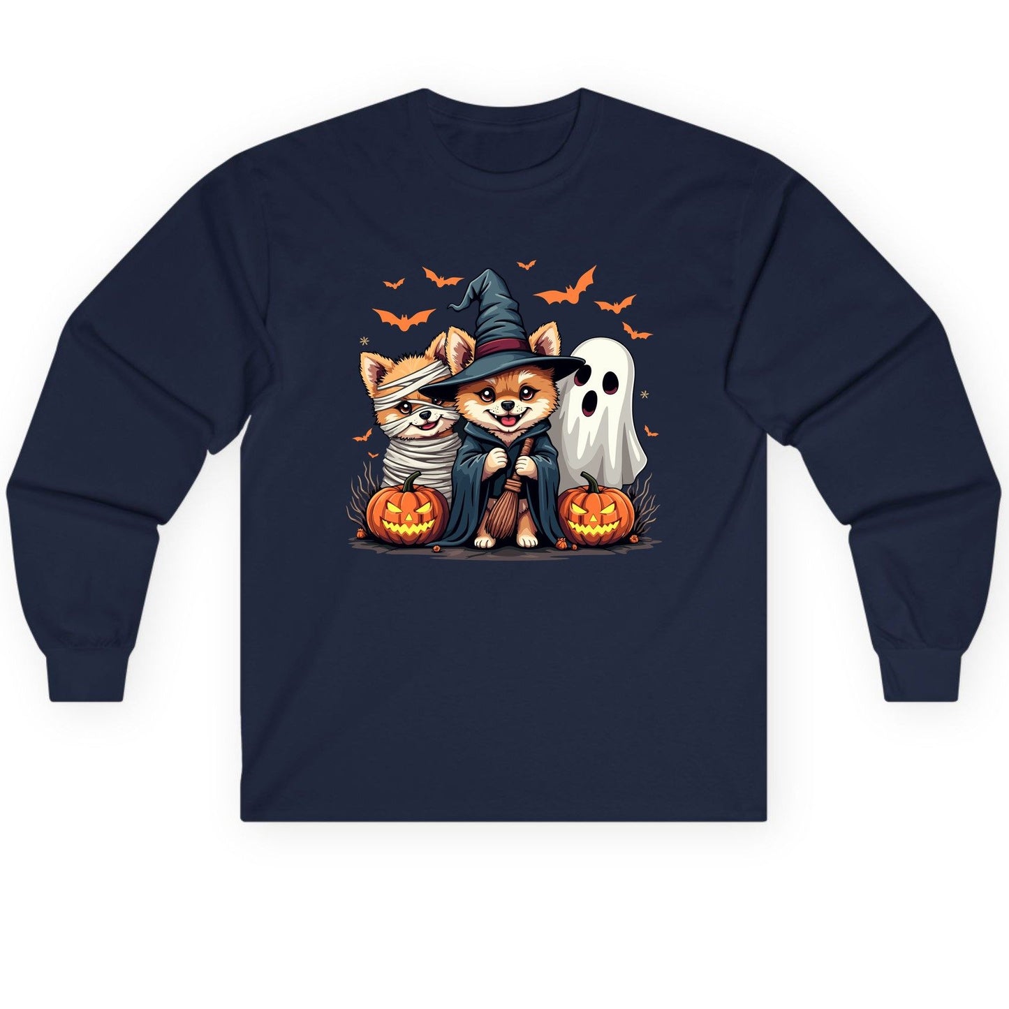 Cute Halloween Corgi Dogs Halloween corgis Long Sleeve Tee Navy product mockup