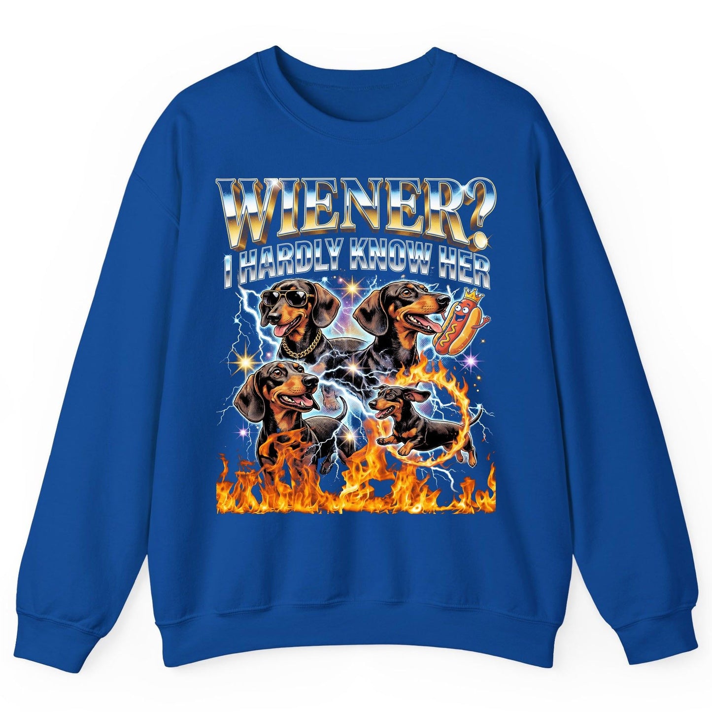 Wiener I Hardly Know Her dachshund Sweatshirt Royal product mockup