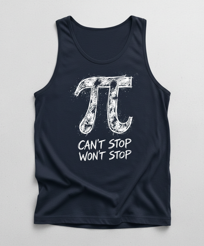 Pi Can't Stop Won't Stop Math Pun Tank Top - Navy