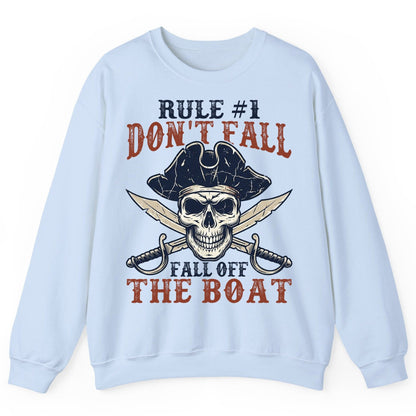 Rule 1 Don't Fall Off the Boat pirate Sweatshirt Light Blue product mockup