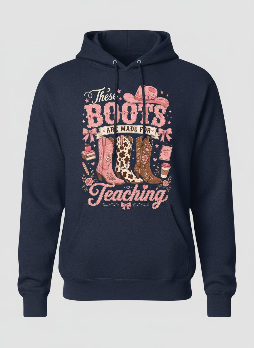 These Boots Are Made for Teaching Teacher Hoodie - product mockup - Navy