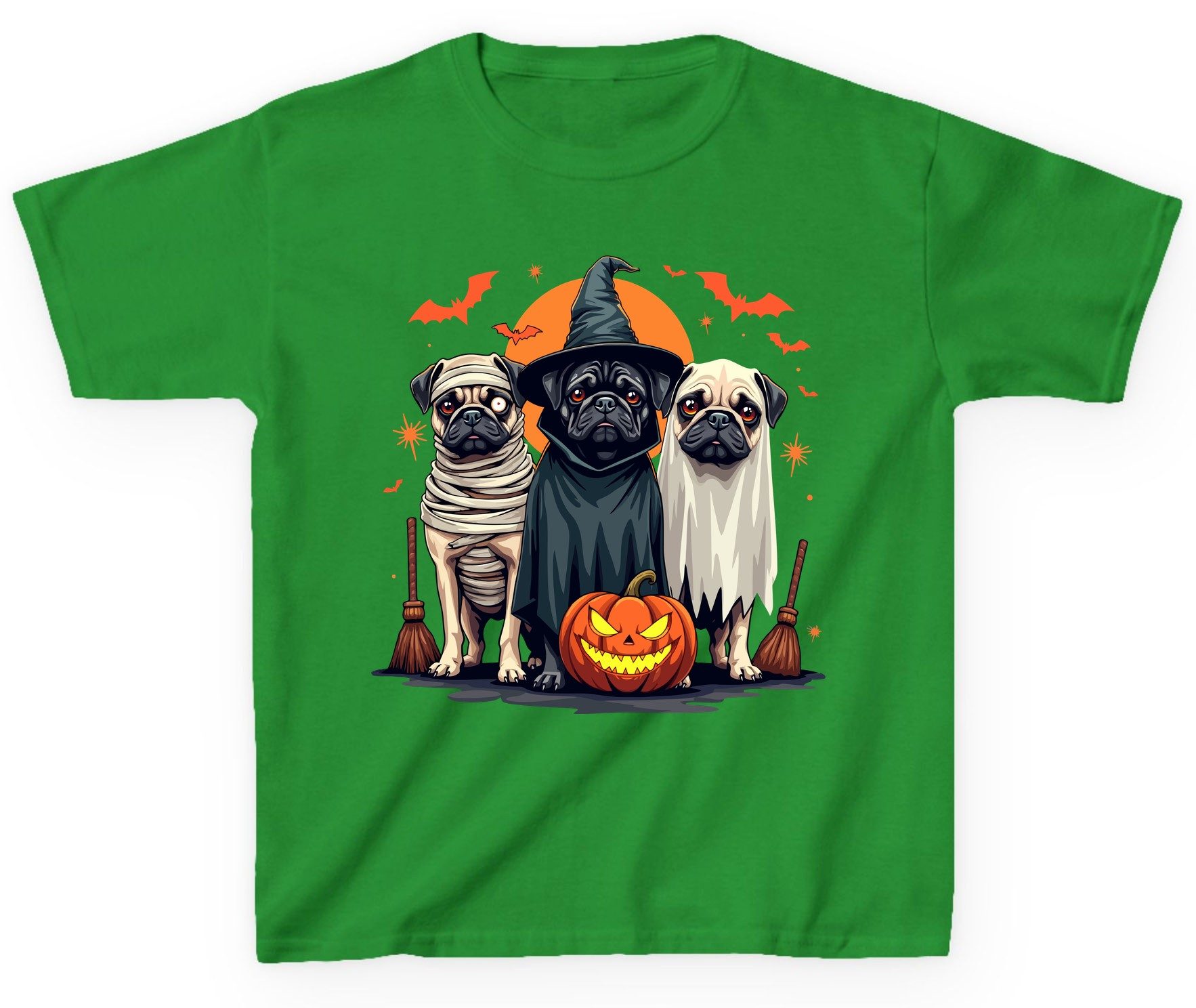 Halloween Pugs Costumes pugs Youth T-Shirt Irish Green product mockup
