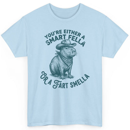 You're Either a Smart Fella or a Fart Smella capybara T-Shirt Light Blue product mockup