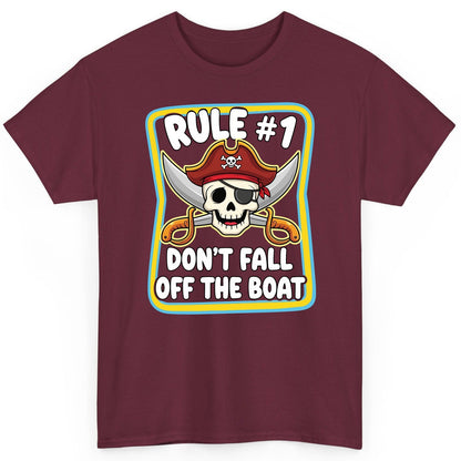 Rule 1 Don't Fall Off the Boat pirate T-Shirt Maroon product mockup
