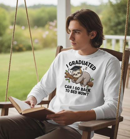 I Graduated Funny Sloth Long Sleeve Tee - lifestyle model mockup - White