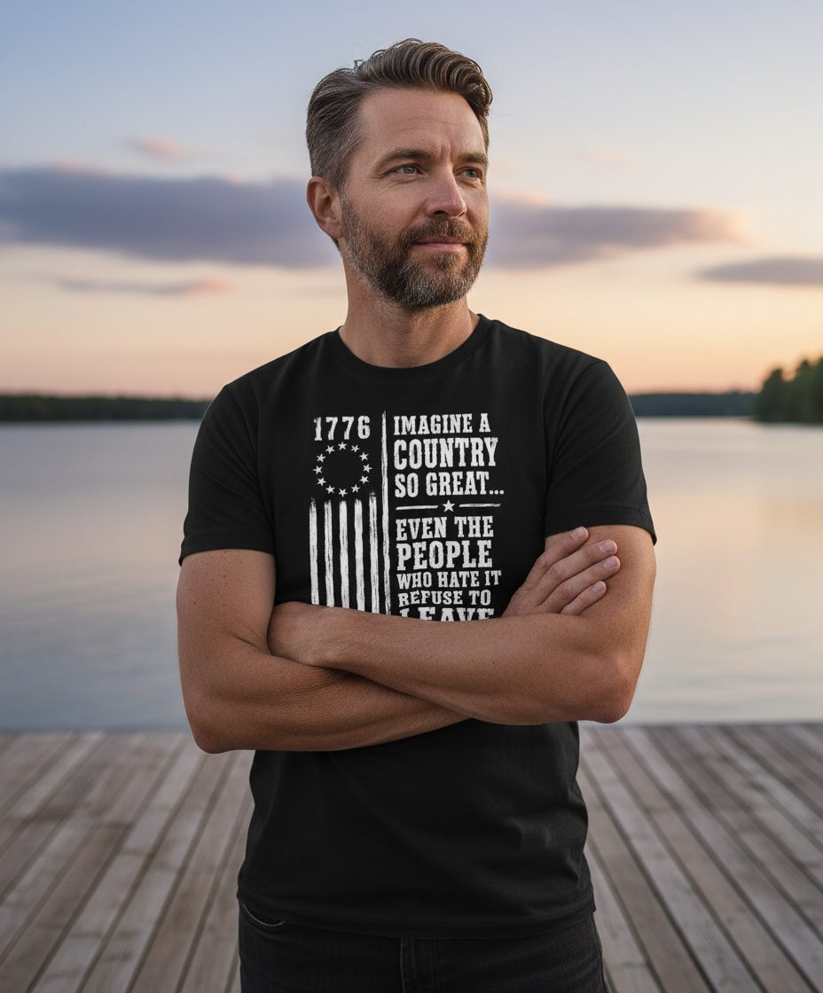 Imagine a Country So Great Patriotic Funny Patriotism T-Shirt - lifestyle model mockup - Black