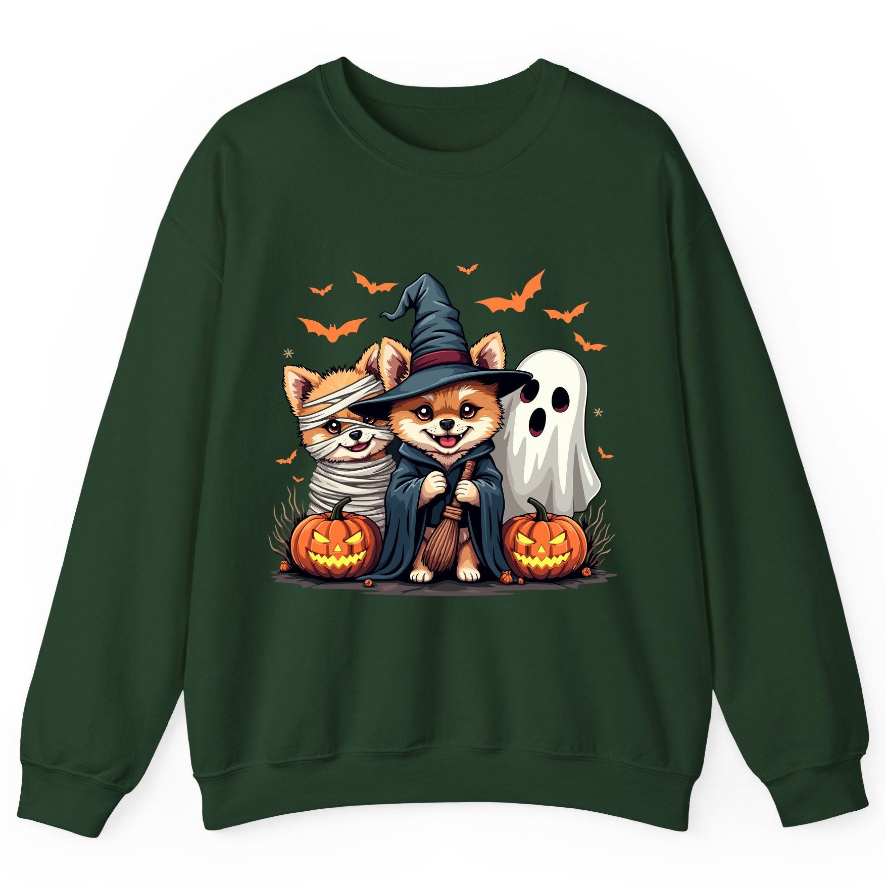 Cute Halloween Corgi Dogs Halloween corgis Sweatshirt Forest Green product mockup