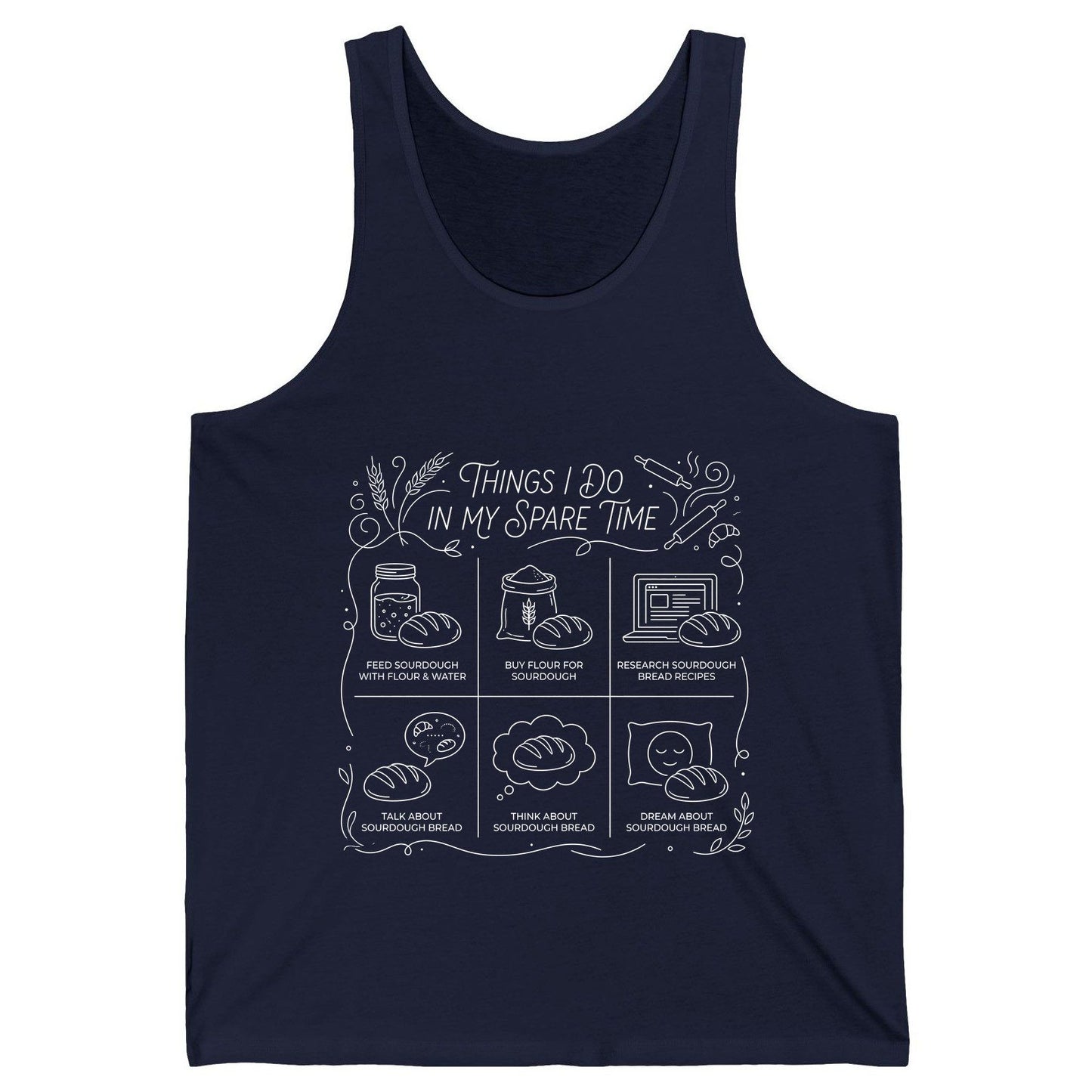 Things I Do in My Spare Time sourdough baking Tank Top Navy product mockup
