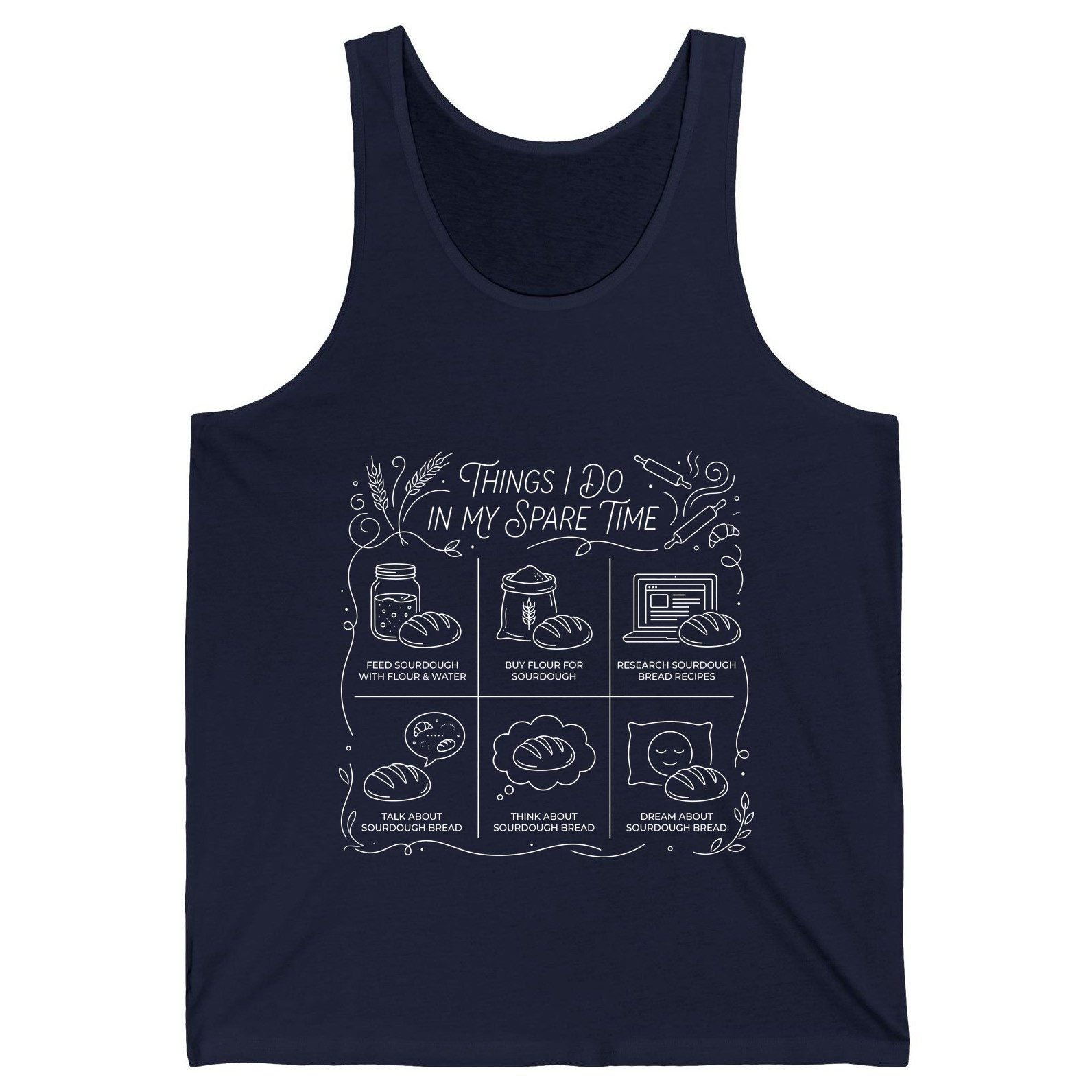 Things I Do in My Spare Time sourdough baking Tank Top Navy product mockup