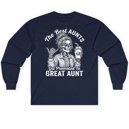 The Best Aunts Get Promoted to GREAT AUNT Long Sleeve Tee - product mockup - Navy