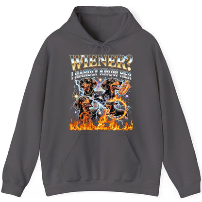 Wiener I Hardly Know Her dachshund Hoodie Charcoal product mockup