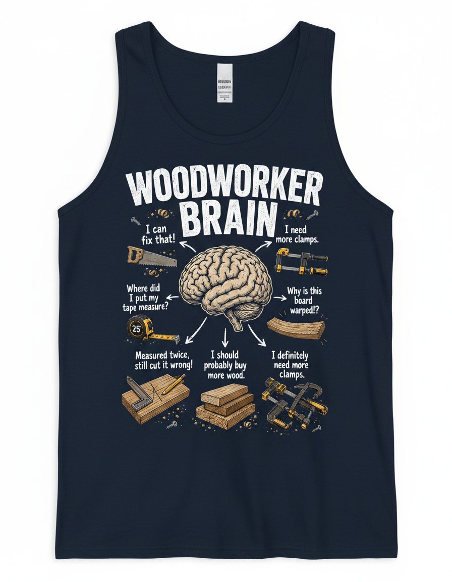 Woodworker Brain Funny Woodworking Tank Top - product mockup - Navy