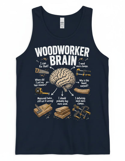 Woodworker Brain Funny Woodworking Tank Top - product mockup - Navy