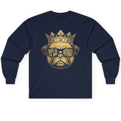 This Is An Outrage! Pug Long Sleeve Tee Navy product mockup