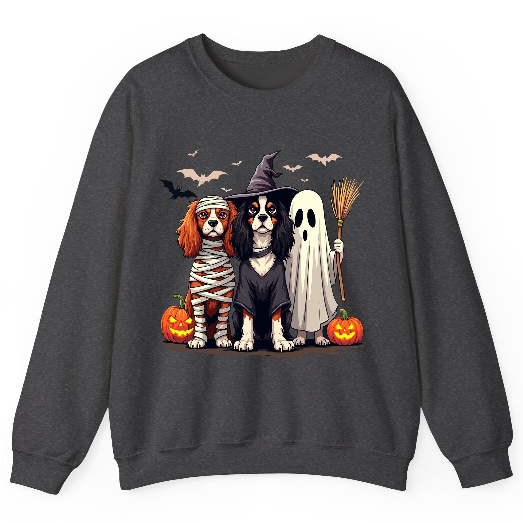 Cavalier Spaniel Halloween Dogs cavalier king charles spaniel Sweatshirt Dark Heather product mockup