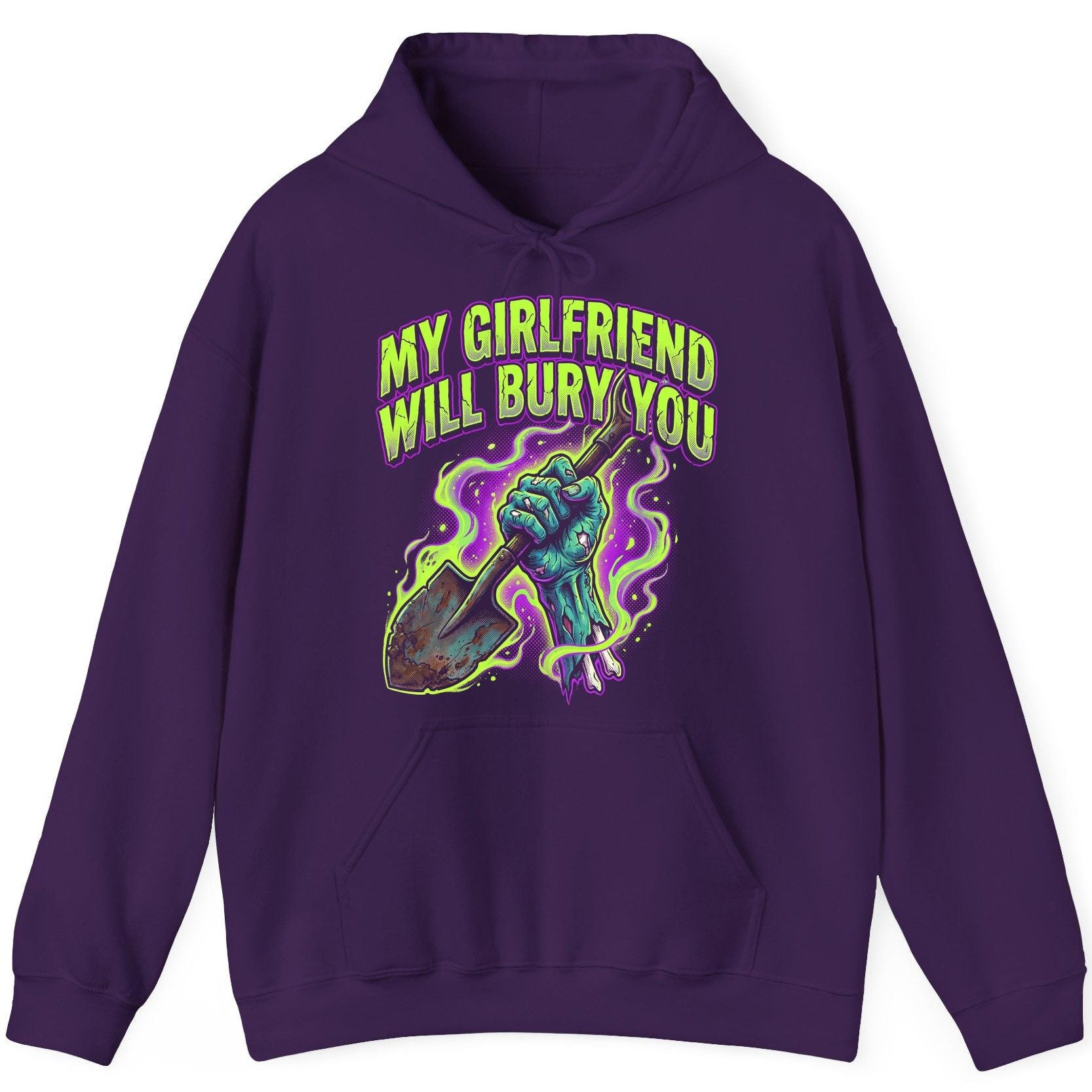 My Girlfriend Will Bury You zombie Hoodie Purple product mockup