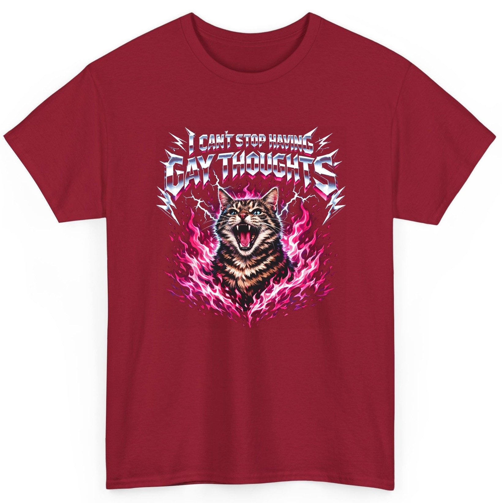 I Can't Stop Having Gay Thoughts cat T-Shirt Cardinal Red product mockup