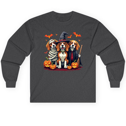 Halloween Beagles Costume beagles in Halloween costumes Long Sleeve Tee Dark Heather product mockup