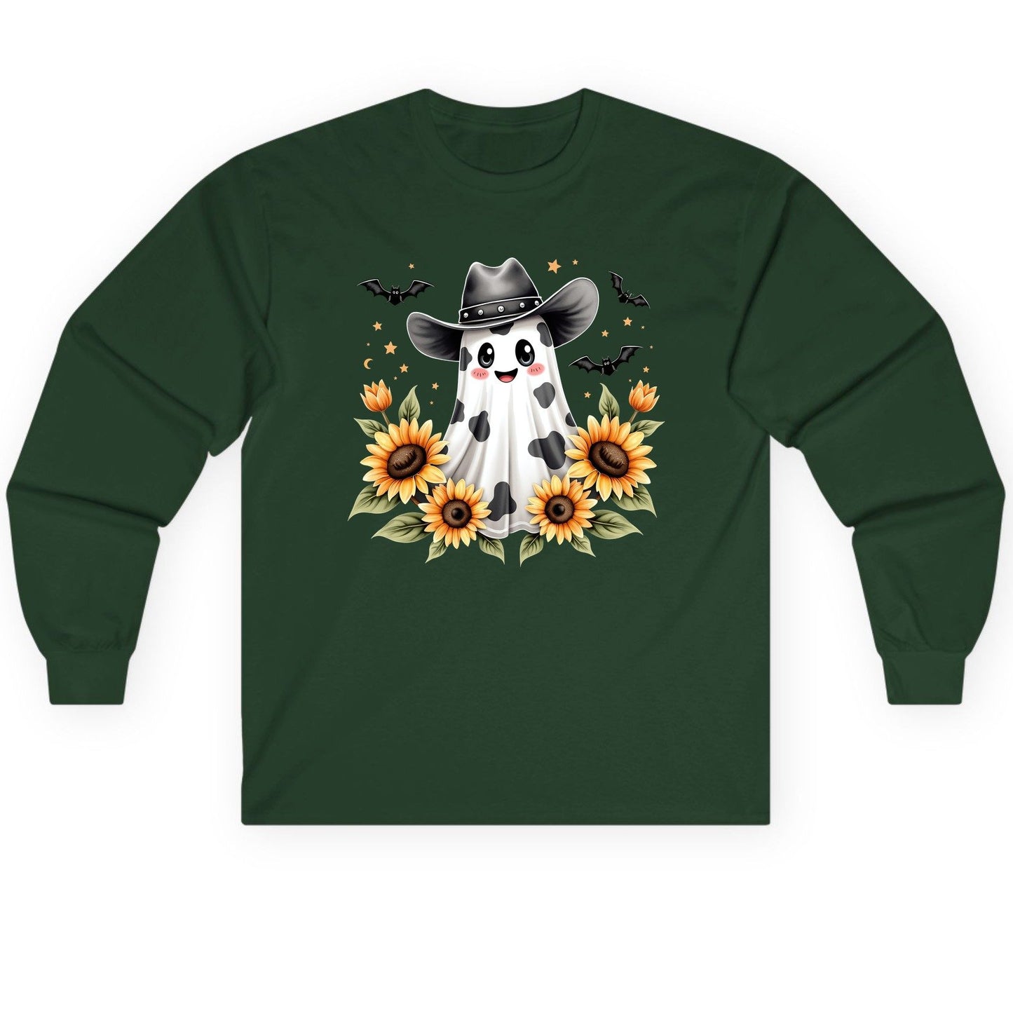 Cowboy Ghost Sunflowers cowboy ghost Long Sleeve Tee Forest Green product mockup
