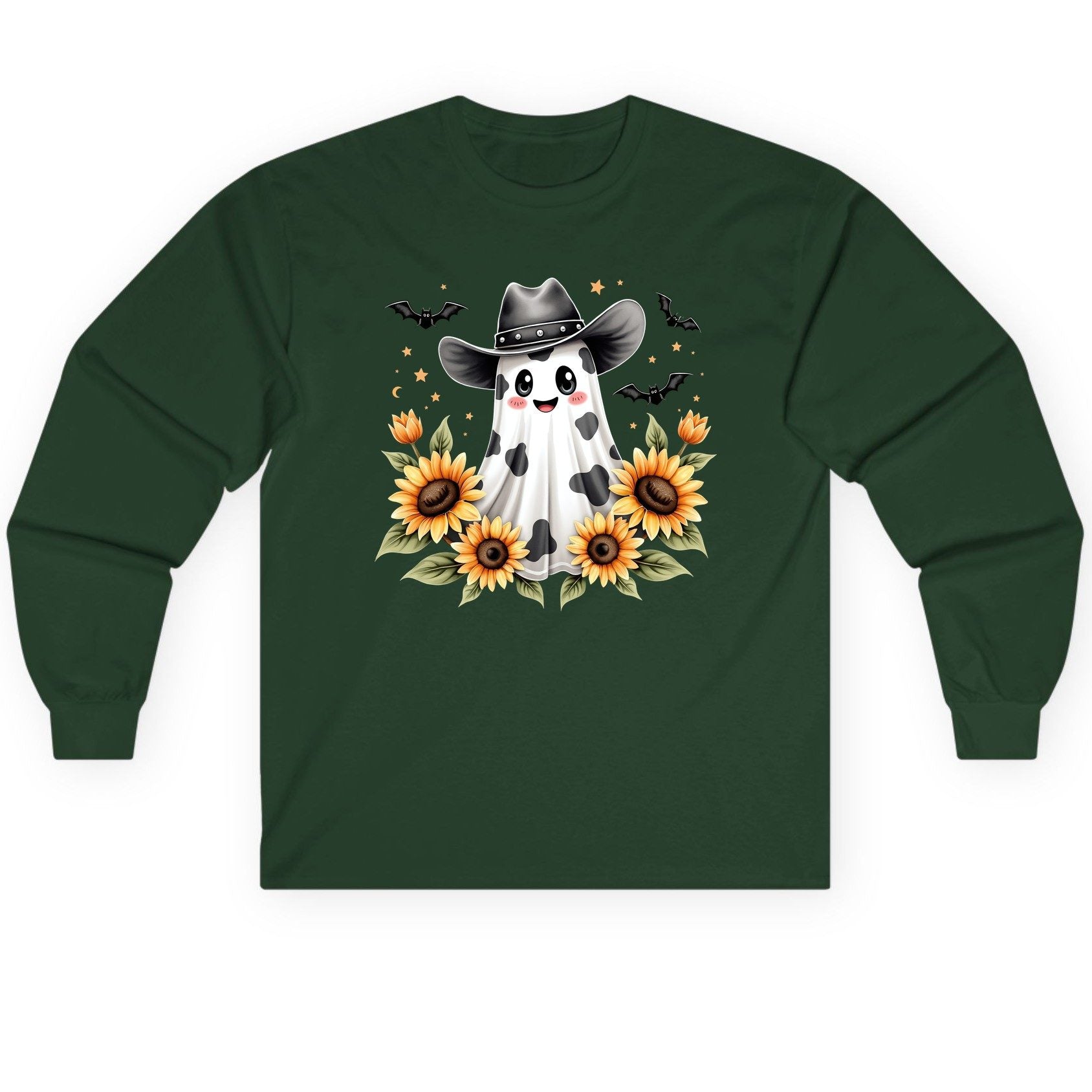 Cowboy Ghost Sunflowers cowboy ghost Long Sleeve Tee Forest Green product mockup