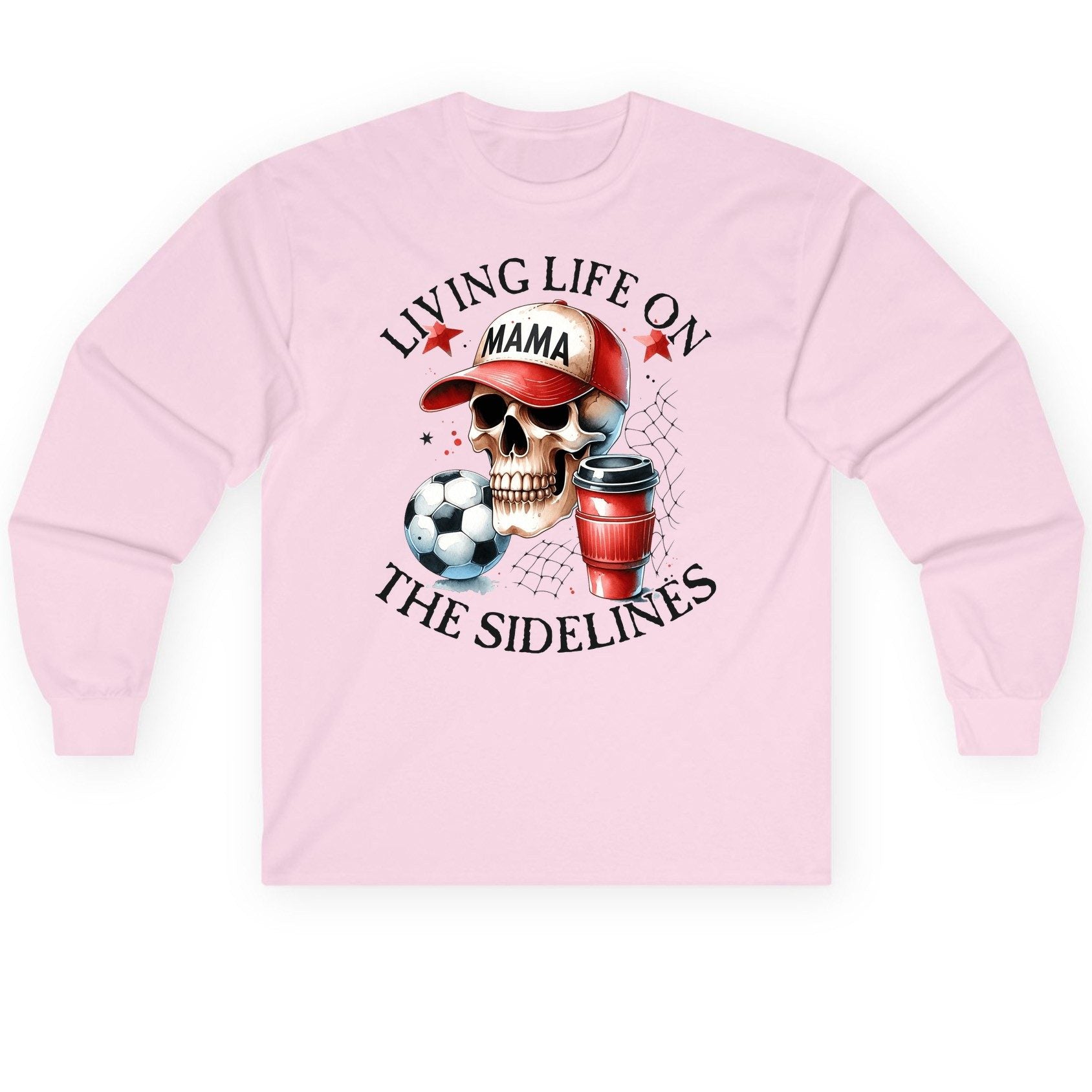 Living Life on the Sidelines soccer mom Long Sleeve Tee Light Pink product mockup