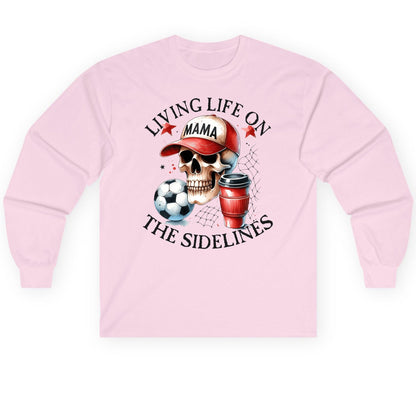 Living Life on the Sidelines soccer mom Long Sleeve Tee Light Pink product mockup