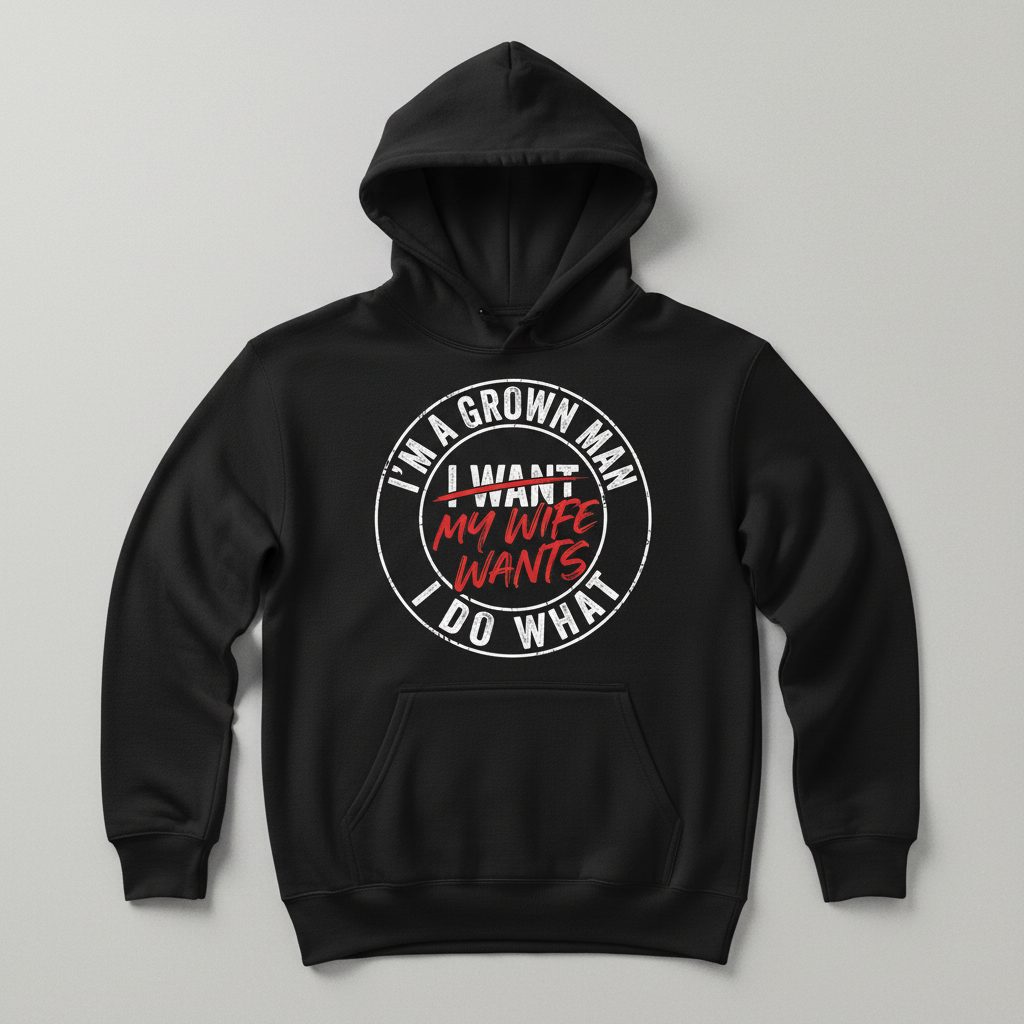 I'm a Grown Man I Do What I Want My Wife Wants Hoodie - product mockup - Black
