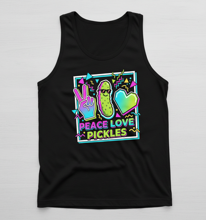 Peace Love Pickles Retro 80s 90s Style Design Tank Top - Black