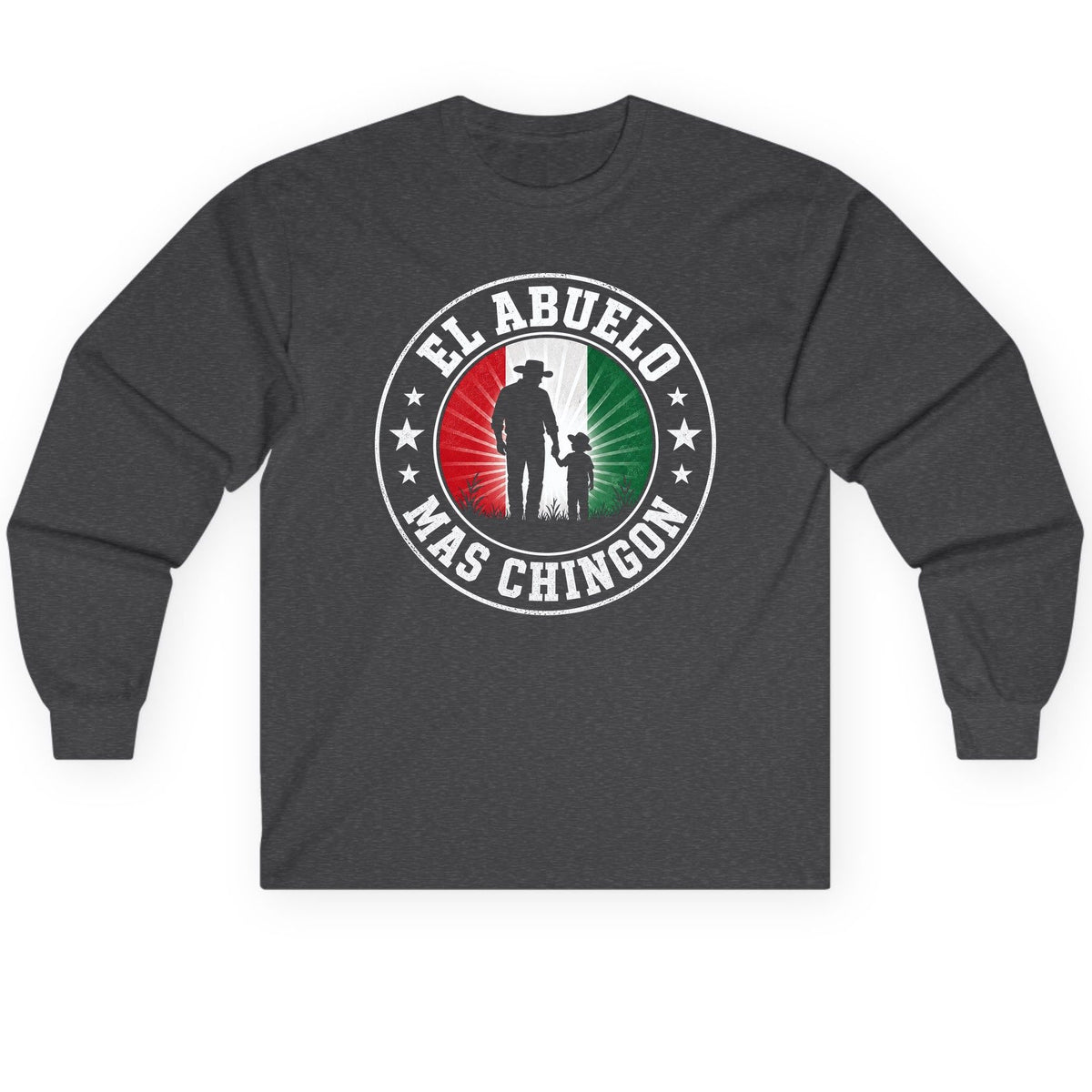El Abuelo Mas Chingon mexican grandfather Long Sleeve Tee Dark Heather product mockup