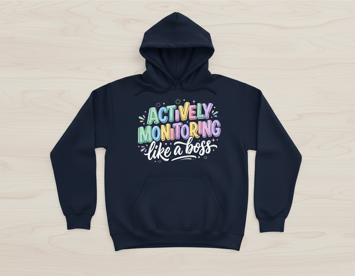 Actively Monitoring Like A Boss Funny Quote Hoodie - Navy